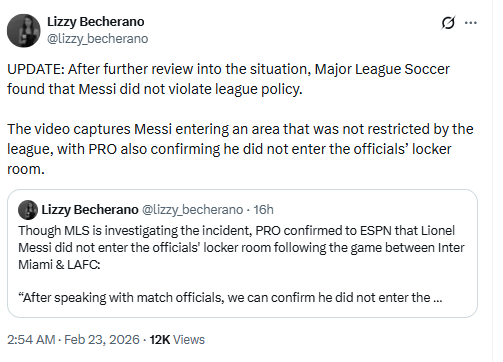【梅西未进入裁判休息室】💥ESPN记者消息，美职联官方审核确认~梅西没有违反相