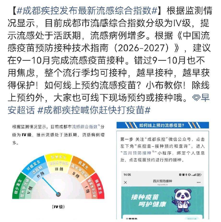 成都流感指数升IV级，疾控喊你打疫苗，错过9到10月也不用慌。你真觉得错过最佳时