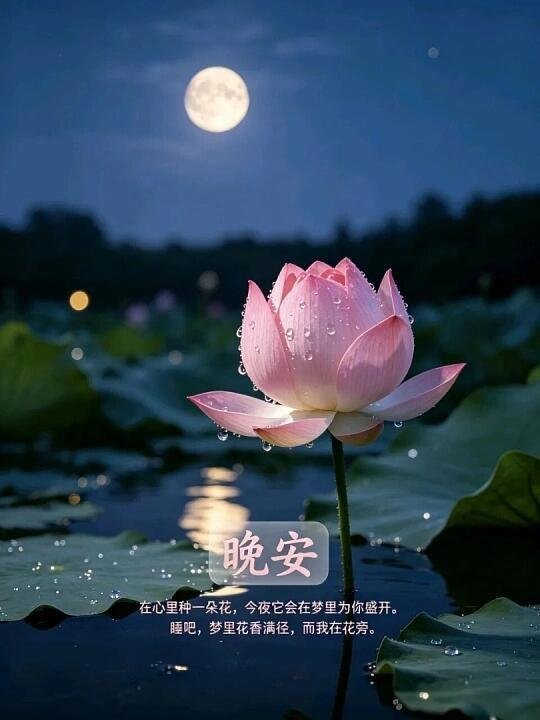 晚安 月光悄悄笼罩大地，忙碌的一天到此收尾。愿你的梦境满是浪漫星光，没有烦恼打扰