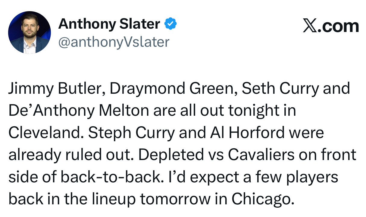 这。。。连梅尔顿都不打今天看三小了，加油！队记：除了库里霍福德不打，梅尔顿、小库