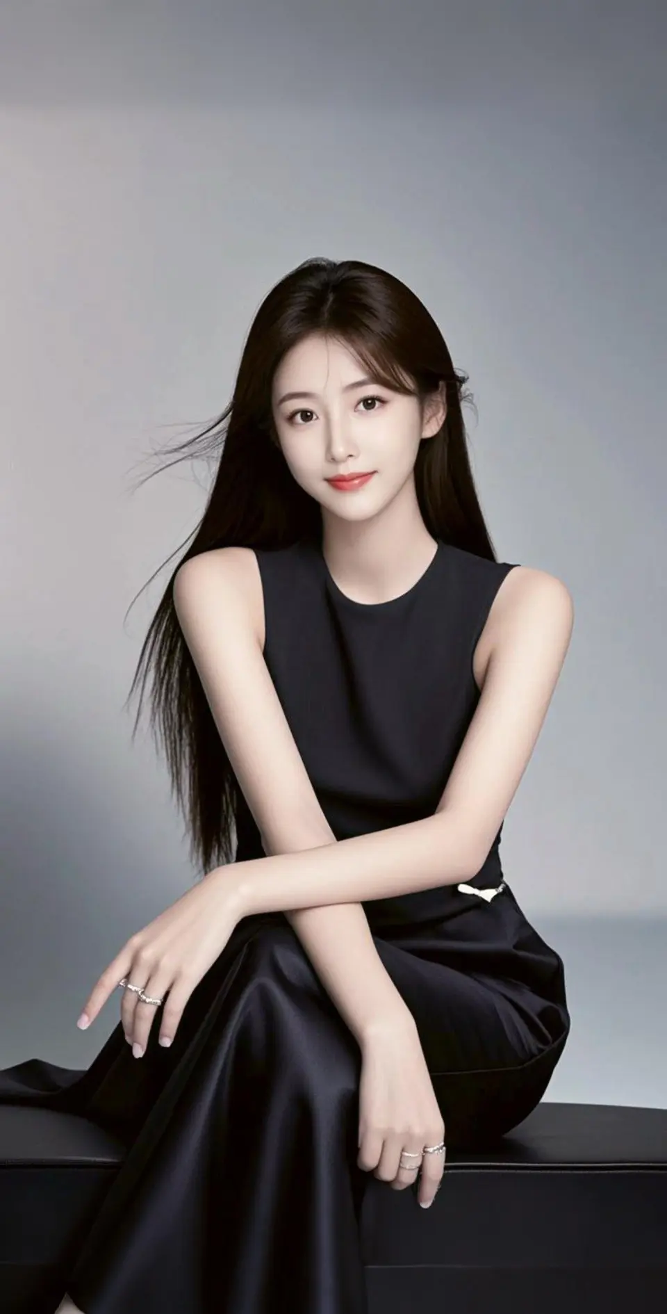 AI扩图 AI冷艳黑裙少女