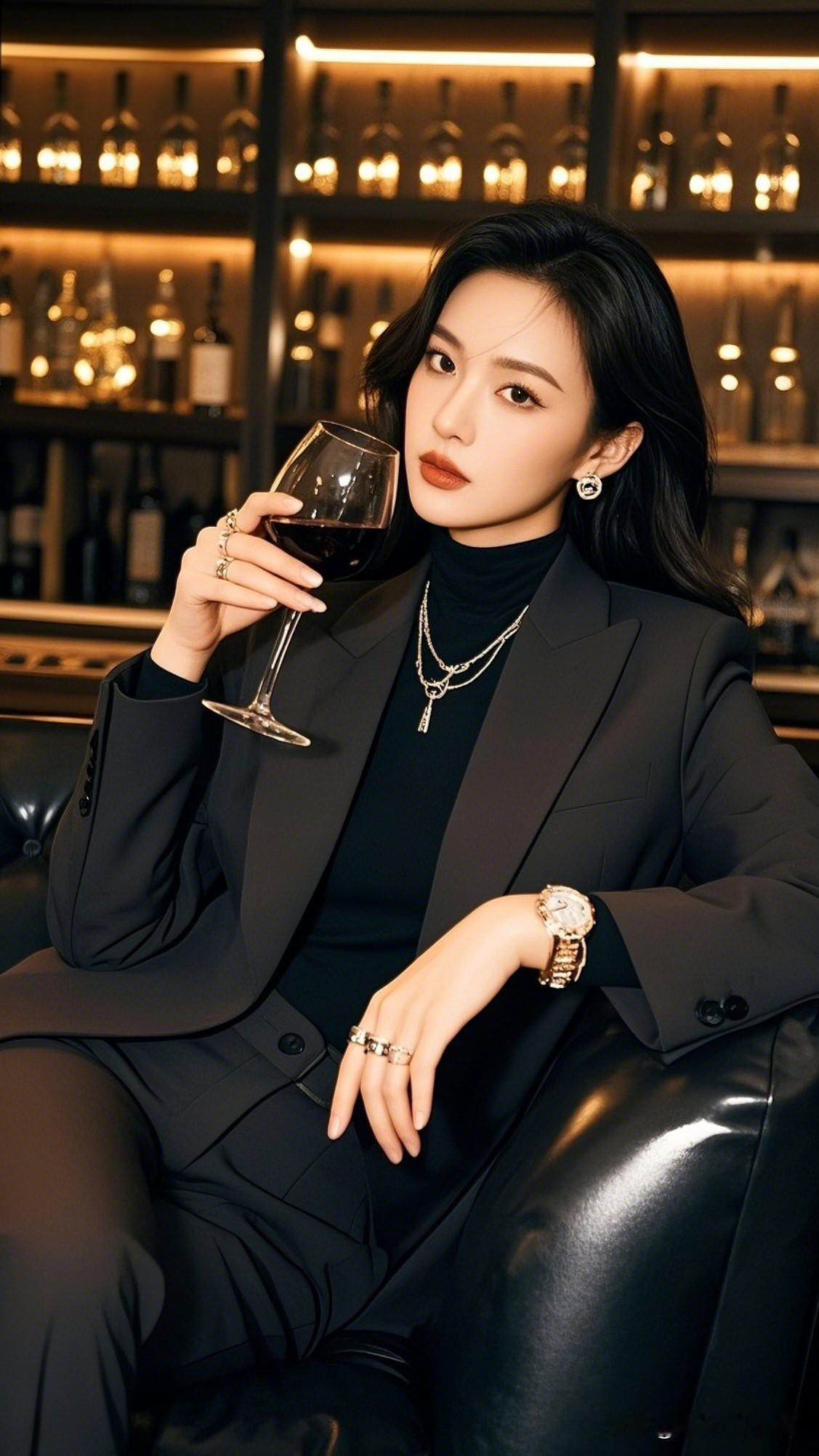 优雅黑丝绒，红酒相伴，都市女郎的精致时光。美女的美丽体现在何处呢？