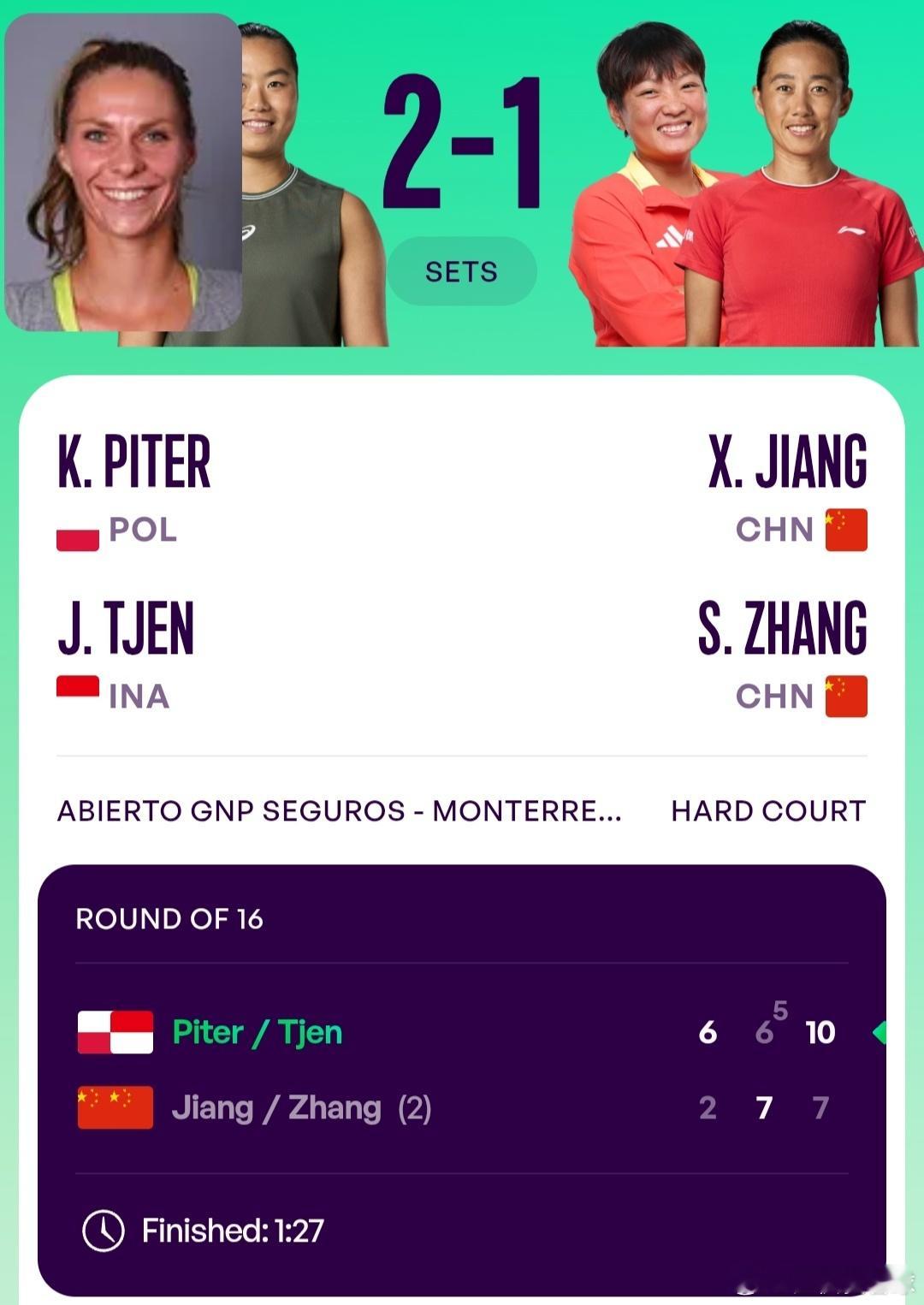 WTA500蒙特雷站🇲🇽女双首轮2号种子张帅🇨🇳/蒋欣玗🇨🇳2-6/
