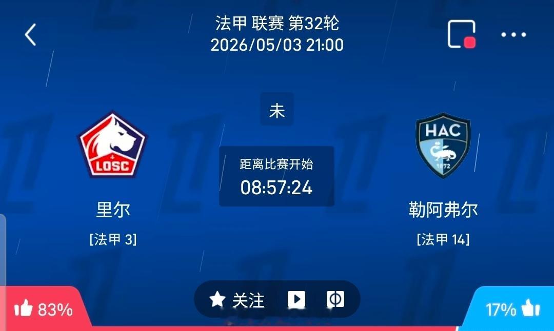 【足球】周日012法甲方向：里尔vs勒阿弗尔法甲 里尔 VS 勒阿弗尔比赛时间：
