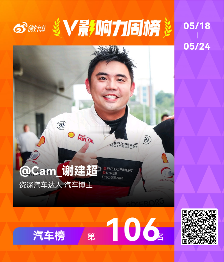 【V影响力榜 2026年第21周】感谢各位铁铁和朋友们的帮助不容易，终于回归汽车