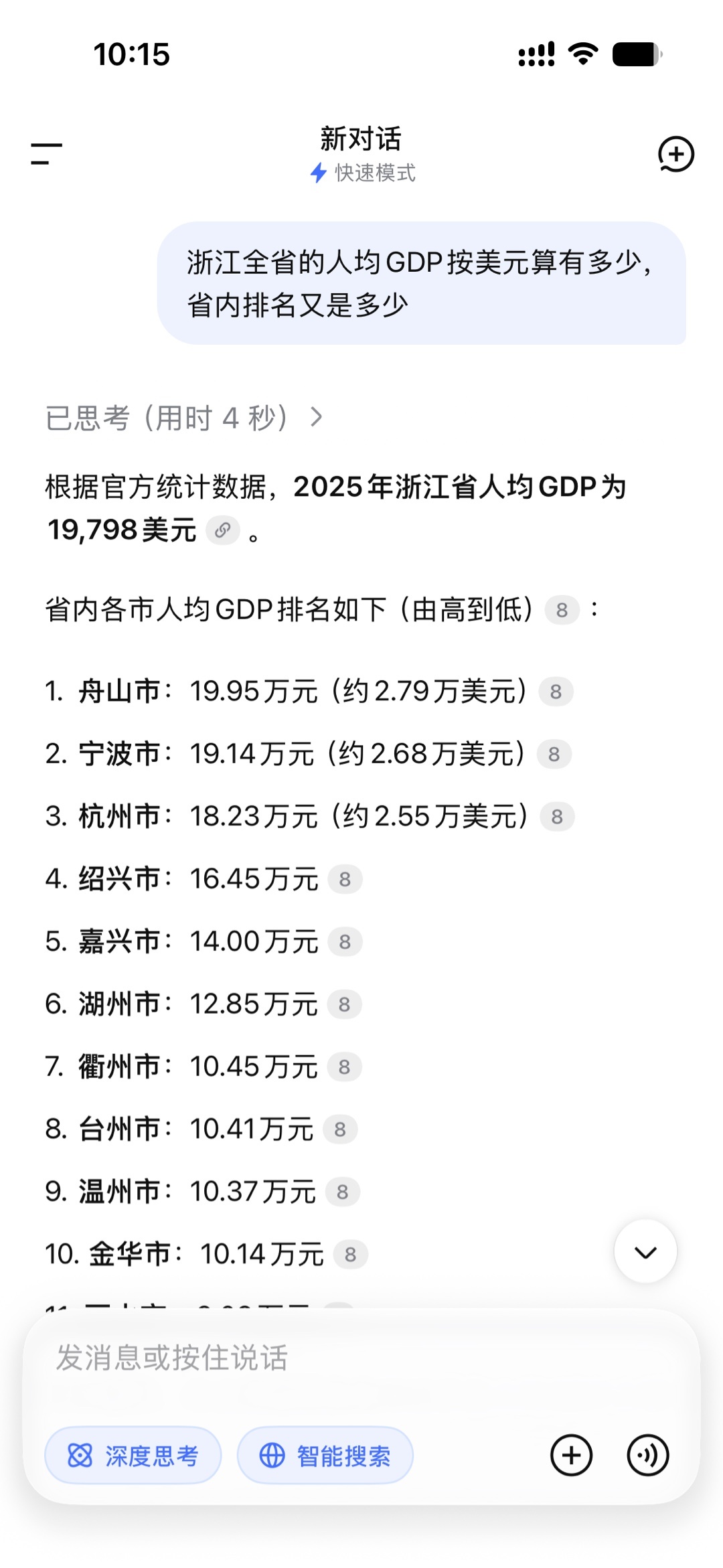 TIL 原来浙江省的人均 GDP 已经快到 2 万美元了，第一不是杭州，是舟山；