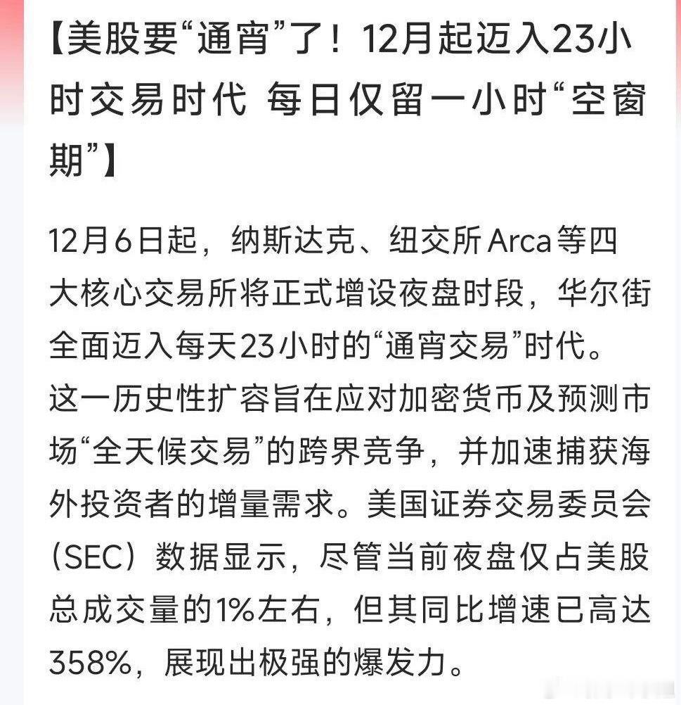 美股开启23小时交易看AI终极博弈与后市机会2026年12月6日起，美股四大交易