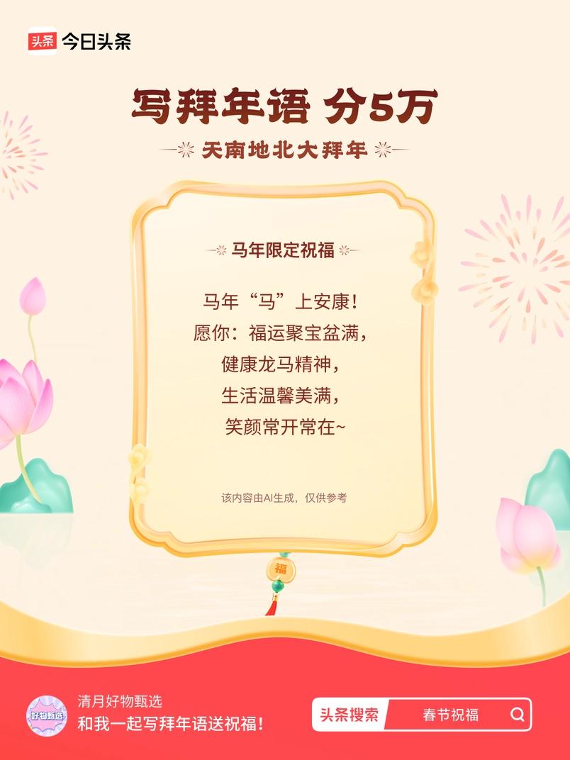 写拜年语送祝福新春拜年送祝福！我的祝福是：“马年“马”上安康！愿你：福运聚宝盆满