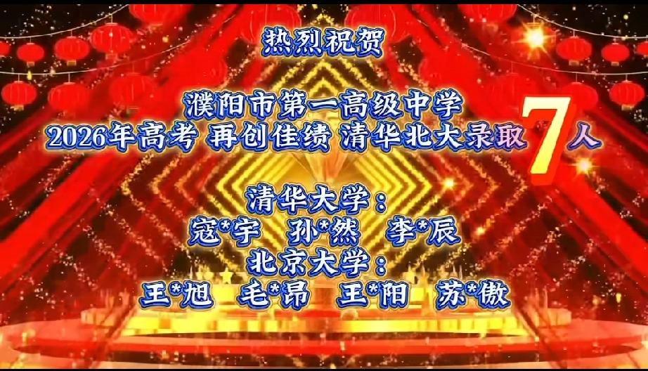 热烈祝贺濮阳市一高2026年高考再创佳绩，清北录取共7人