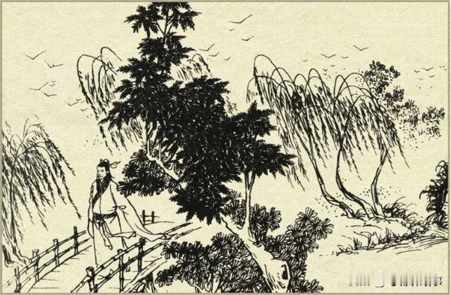 有一个才子，到深山里游玩，到了中午的时分，来到了一条山涧旁边，正要脱鞋过水，忽然