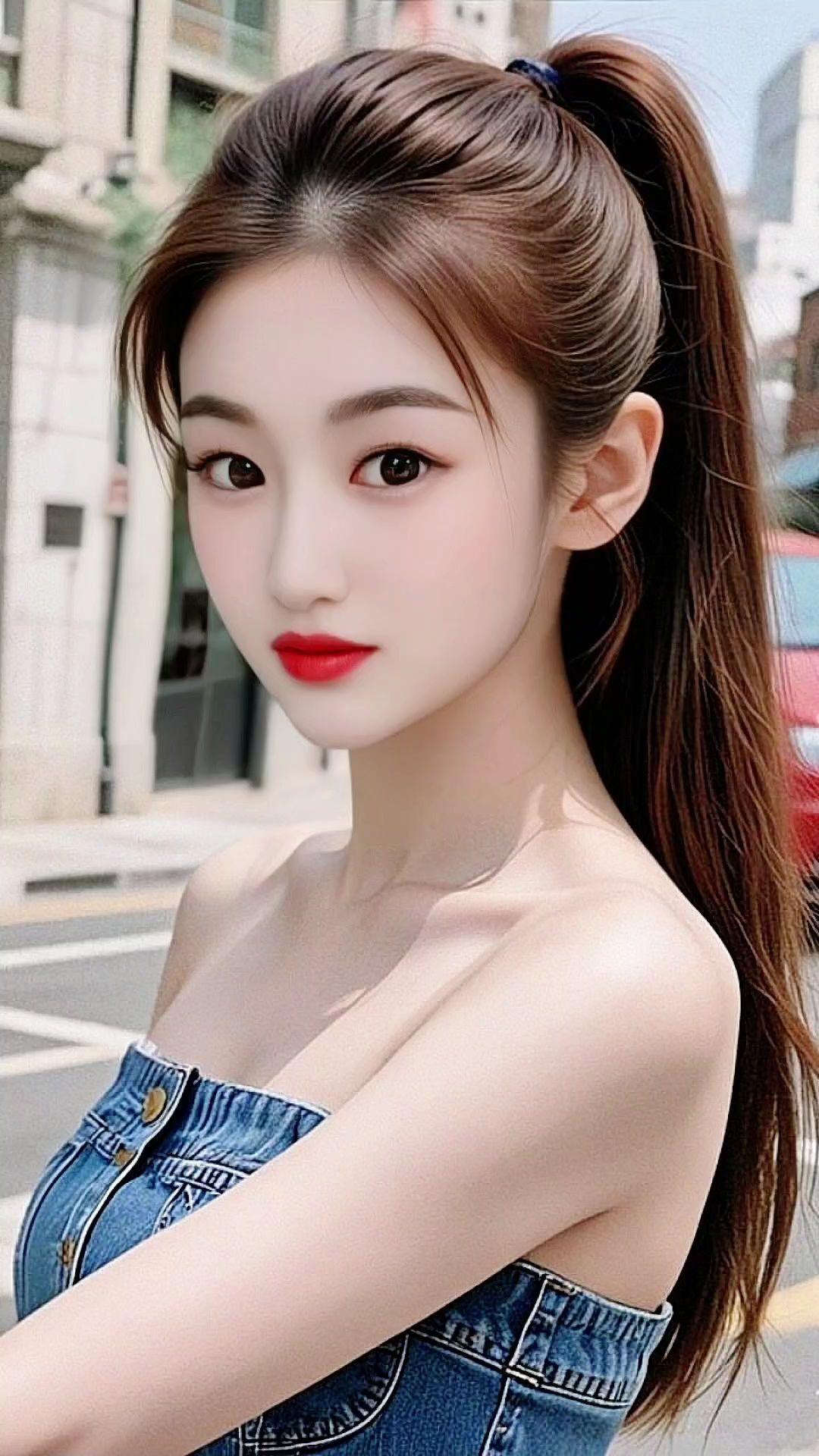 清纯甜美 颜值 牛仔裙 高马尾 青春的样子