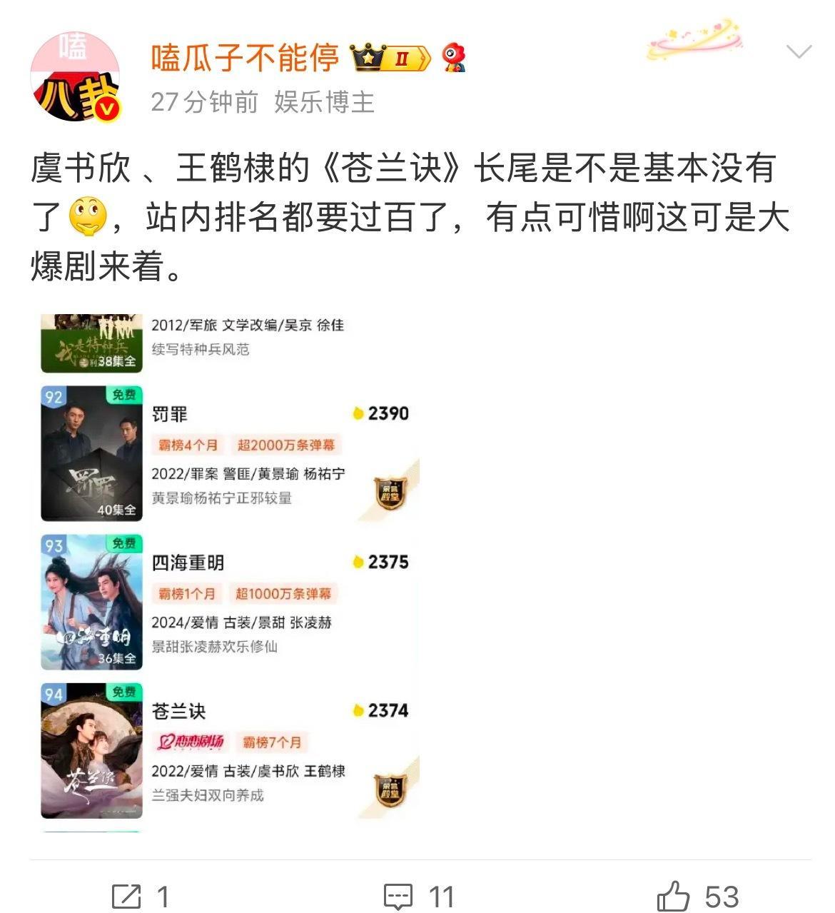 们yxh没东西可以不发的一天到晚拉三年前爆剧苍兰诀出来不知道要干嘛[作揖][作揖