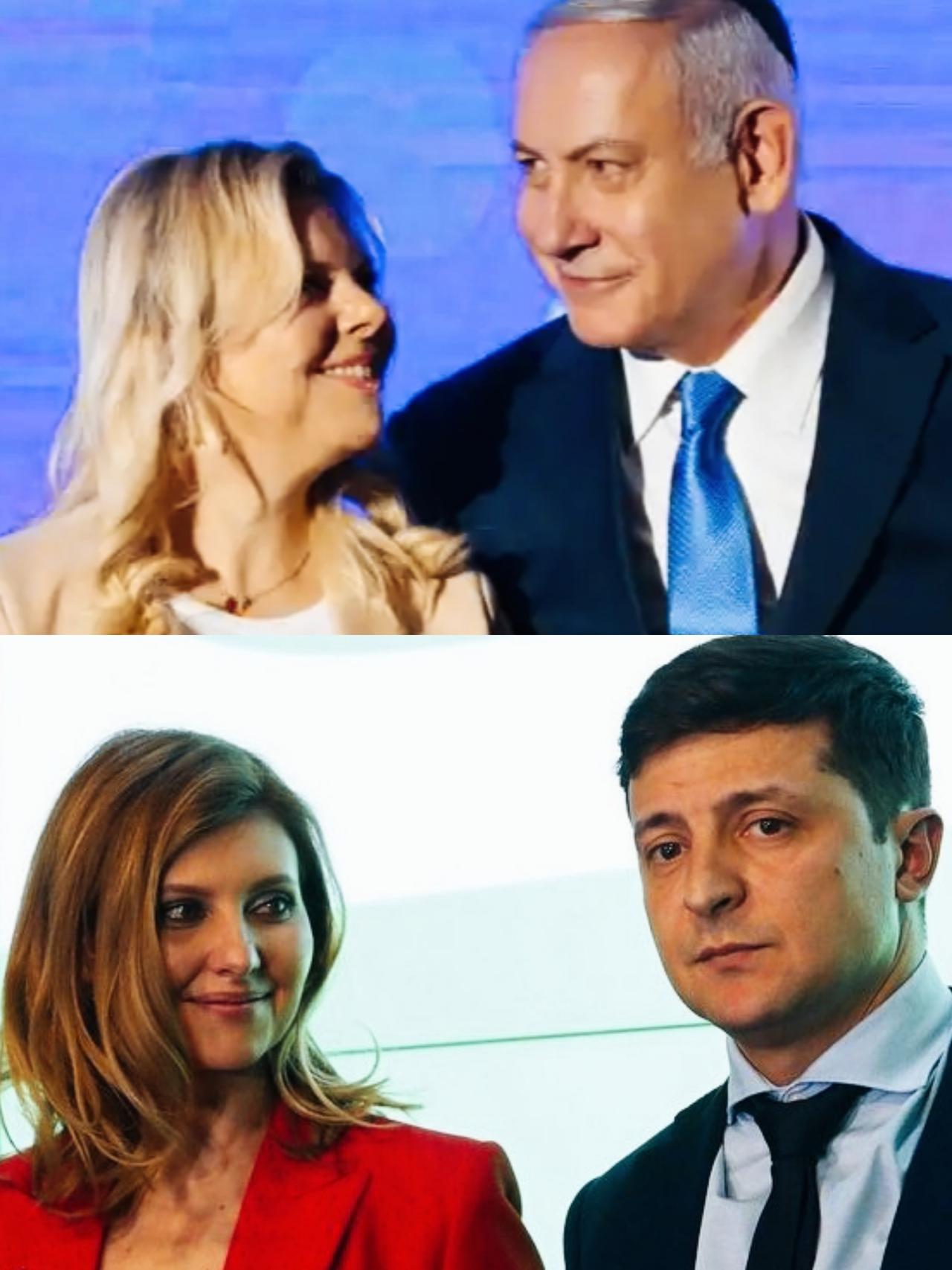 叶莲娜看向泽连斯基和萨拉看向内塔尼亚胡，虽然二人都面带微笑，谁是真情流露呢？
叶