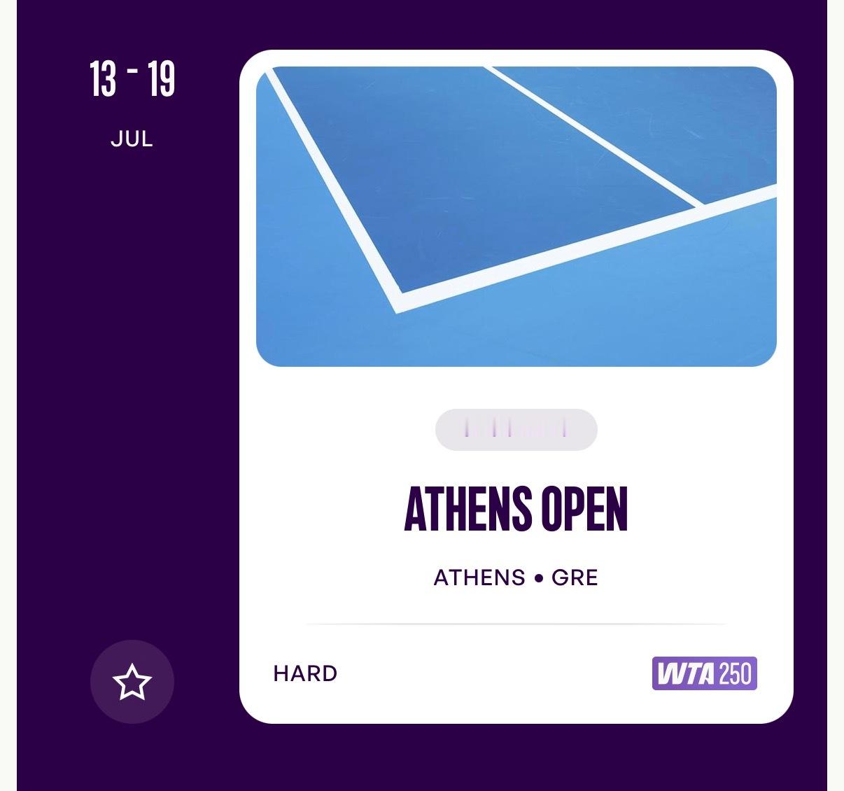 WTA宣布雅典将举办250赛，取代原先的江西网球公开赛。江西似乎是降级为了125