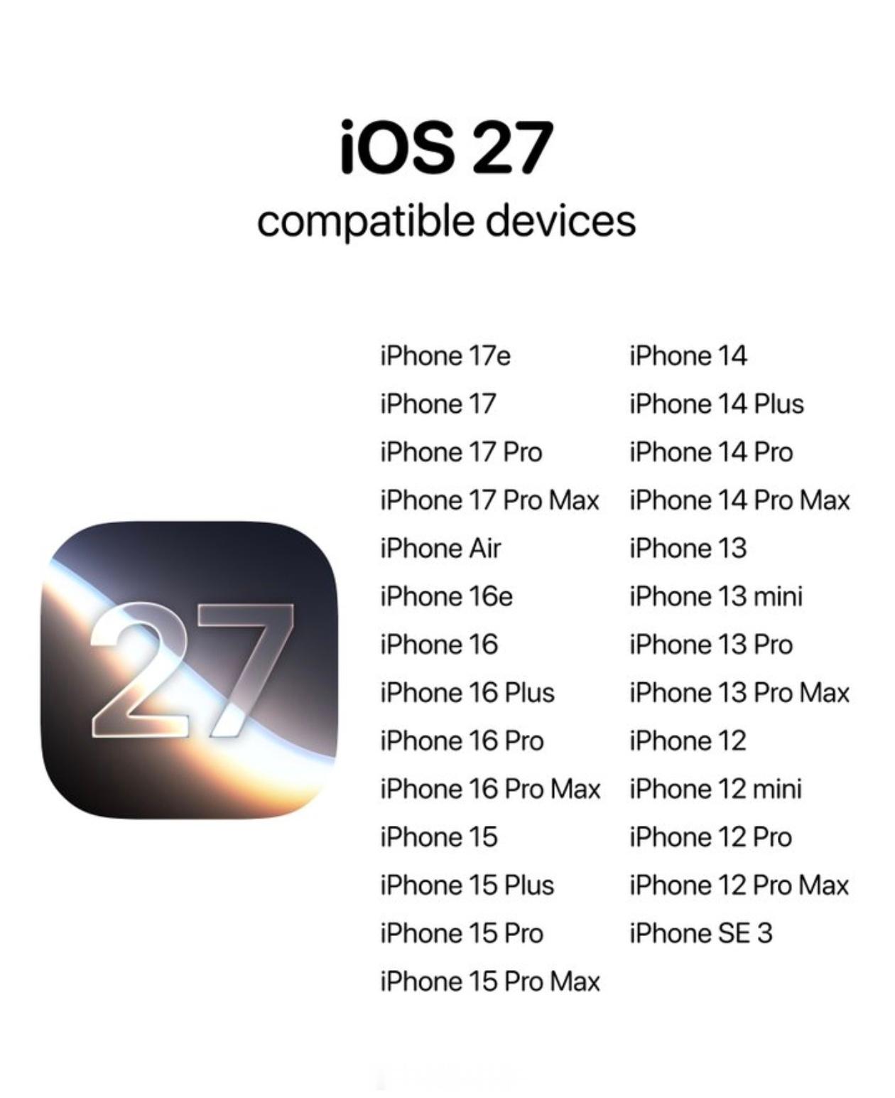 iPhone 11 系列无缘 iOS 27，仅支持 iPhone 12 系列及以