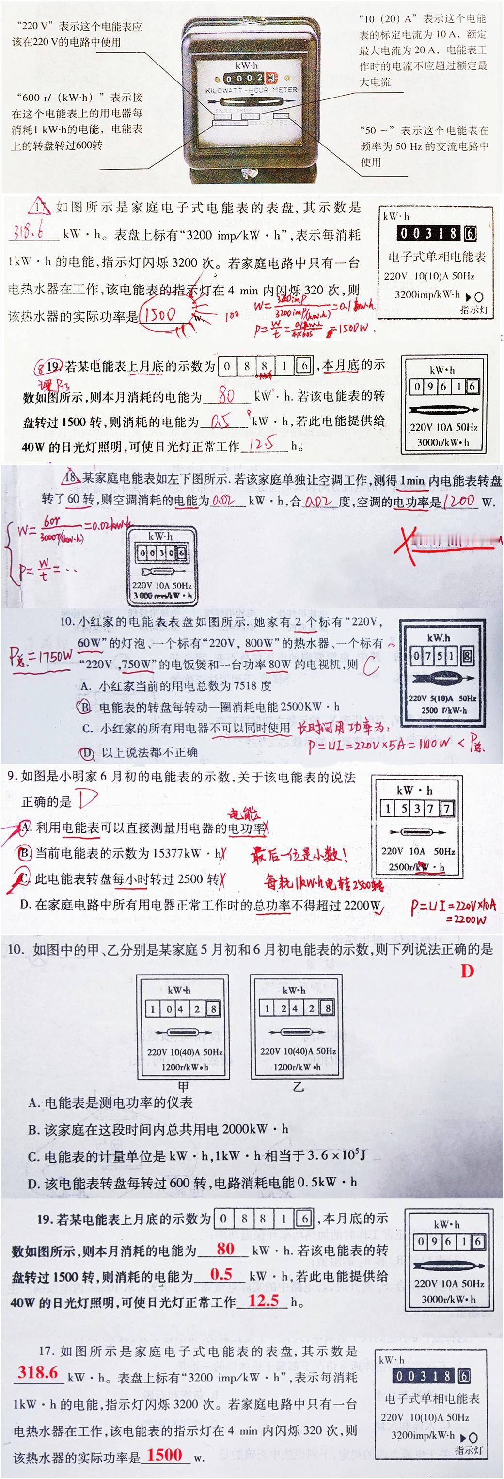一张图彻底解决所有“电能表”相关初中物理题！
