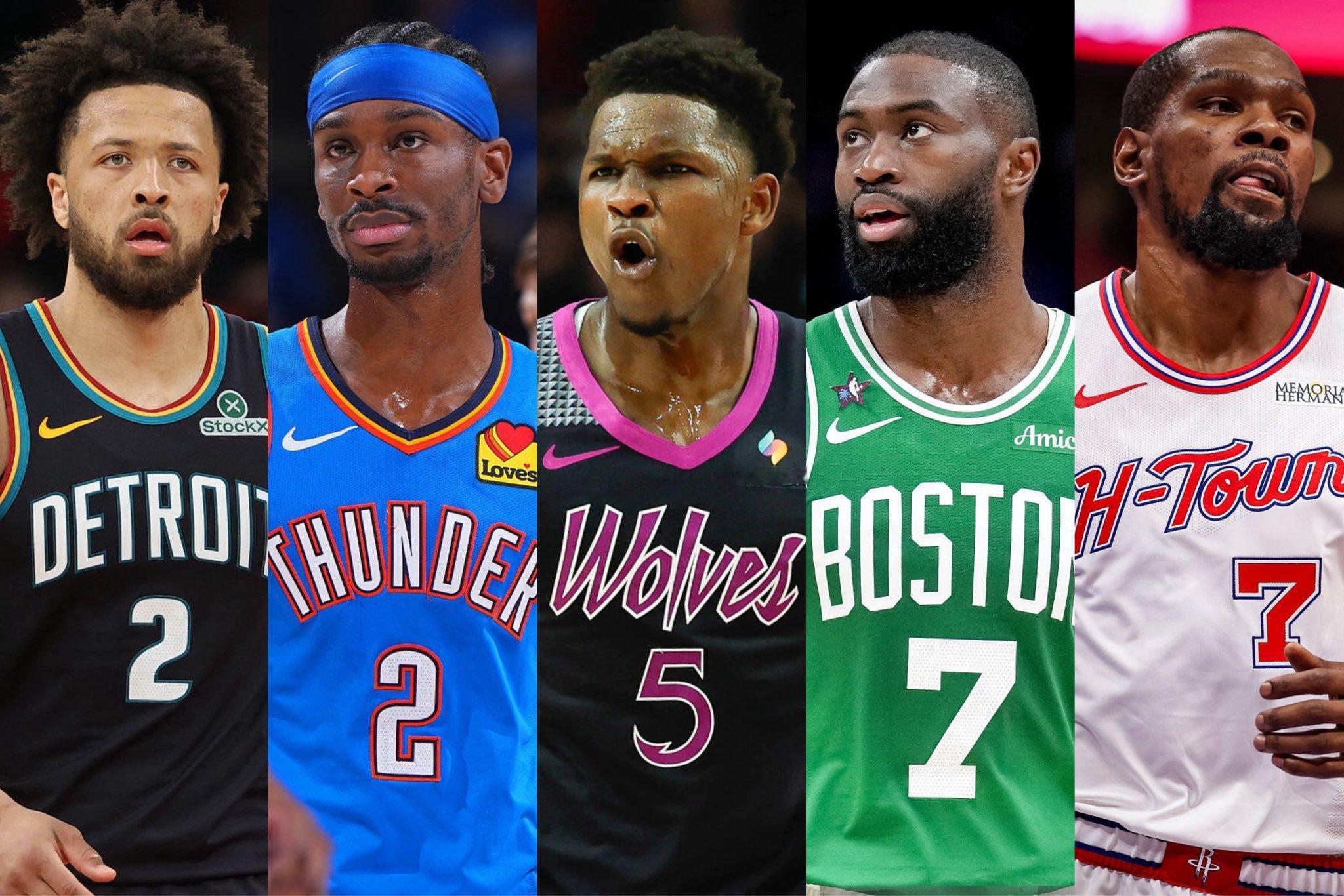 美媒猜测常规赛最佳阵容一阵如下：坎宁安  sga 爱德华兹 杰伦·布朗 杜兰特约