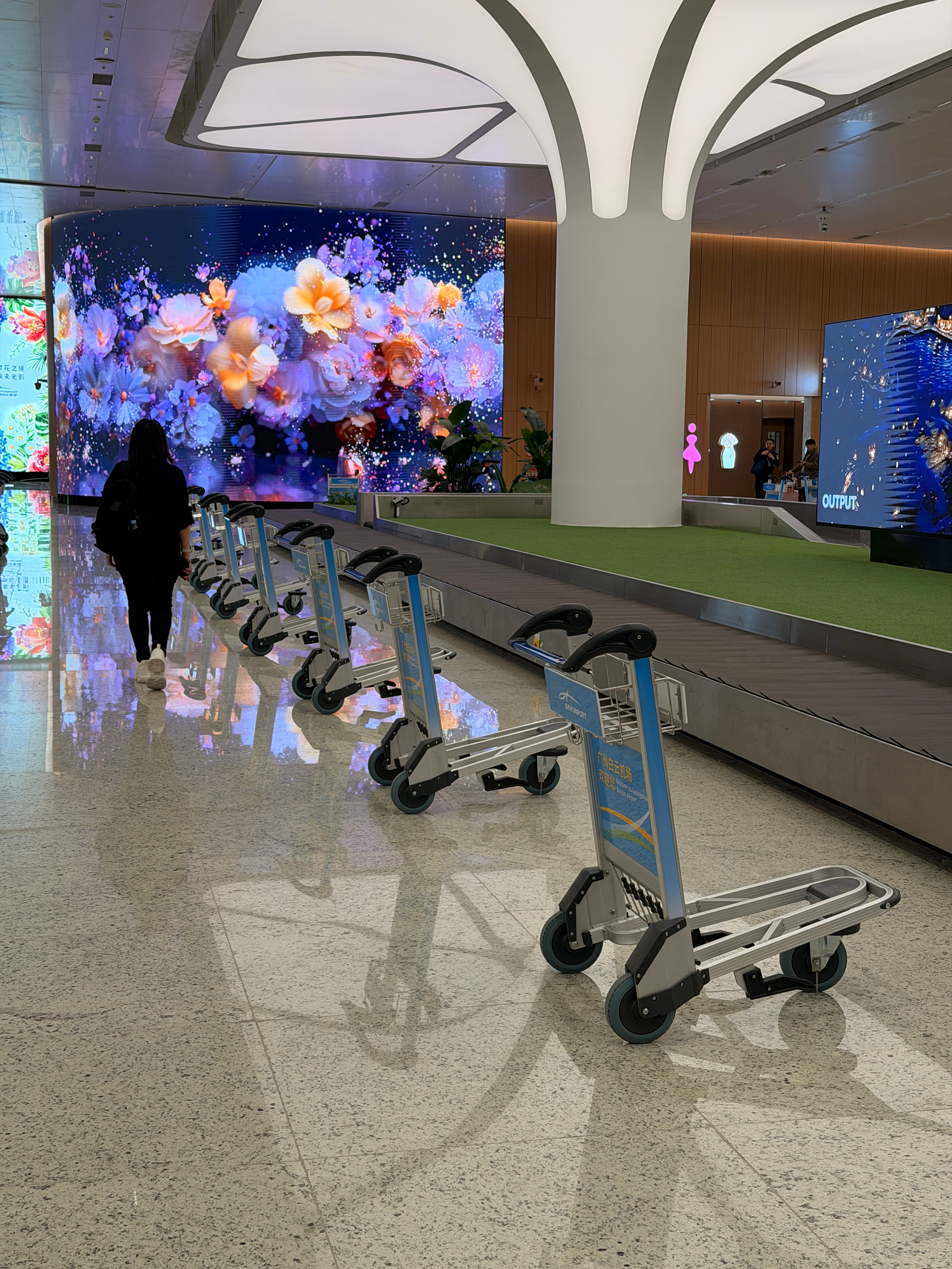 给广州白云☁️机场✈️点赞！！！行李提取区每隔2米都有一个行李推车摆放的整整齐齐