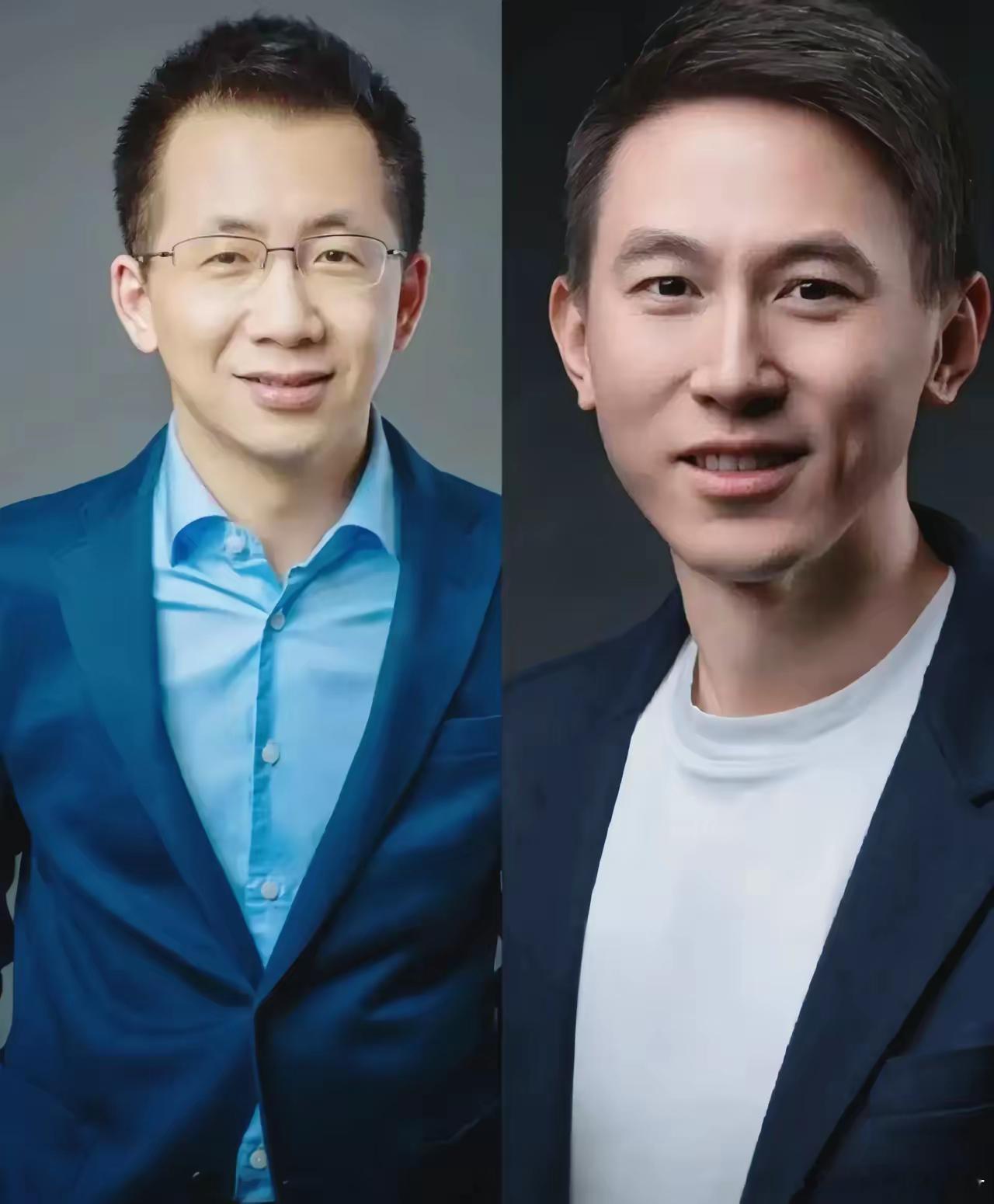 左边是抖音创始人张一鸣，右边是海外TikTok首席执行官周受资42岁，张一鸣，生
