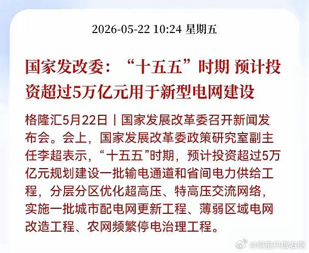 利好！重大利好消息！电力板块迎大利好消息，国家发改委："十五五"时期，预计投资超