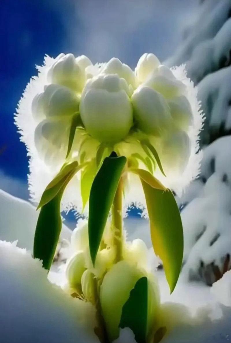 雪荷花，太美了 