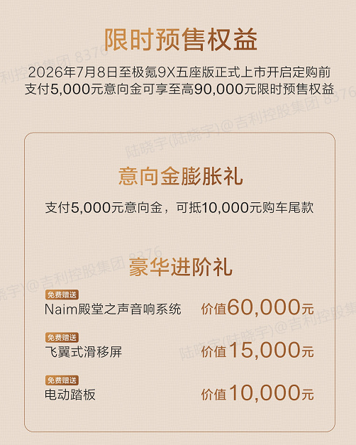 极氪9X五座版开启预售 7月8日极氪正式官宣，极氪9X五座版开启预售，用户可通过