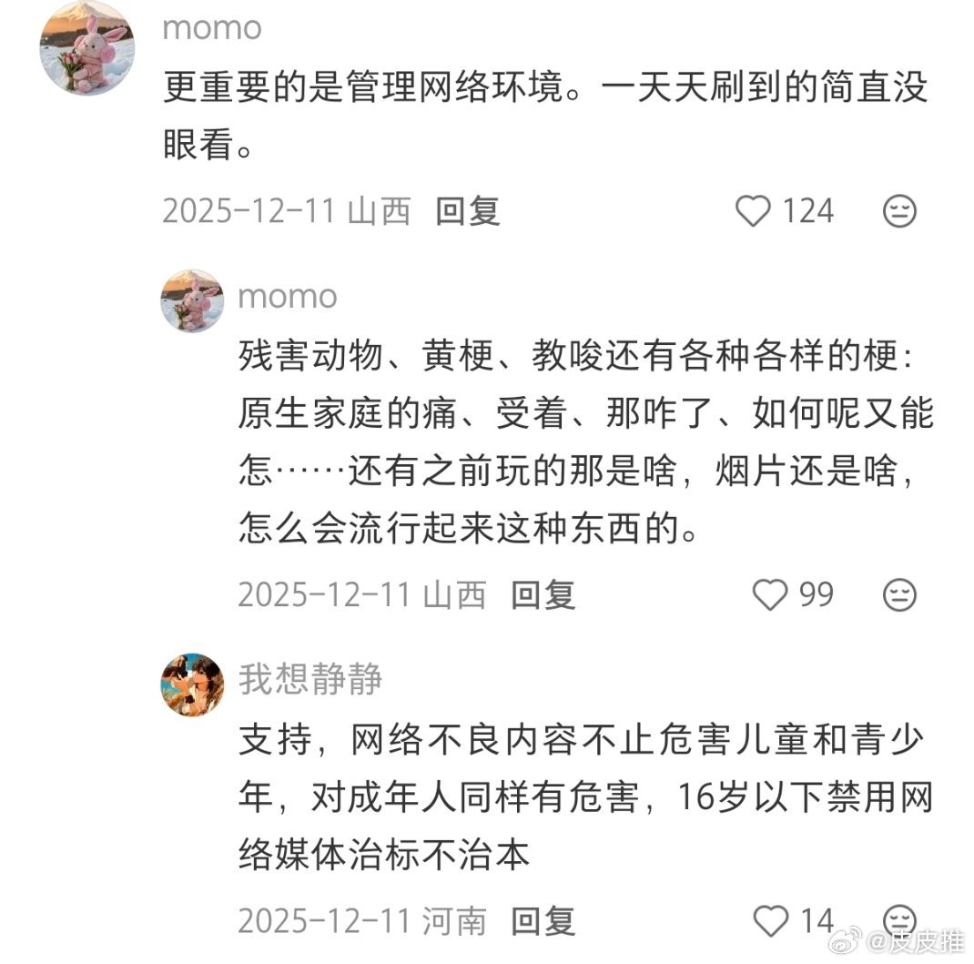 建议禁止16岁以下使用社媒不少网友都支持禁止16岁以下使用社交媒体，也有网友建议
