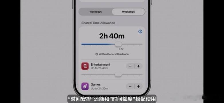 iOS27新增了儿童账户，家长可以根据不同时间段，设置不同App的使用时间wwd