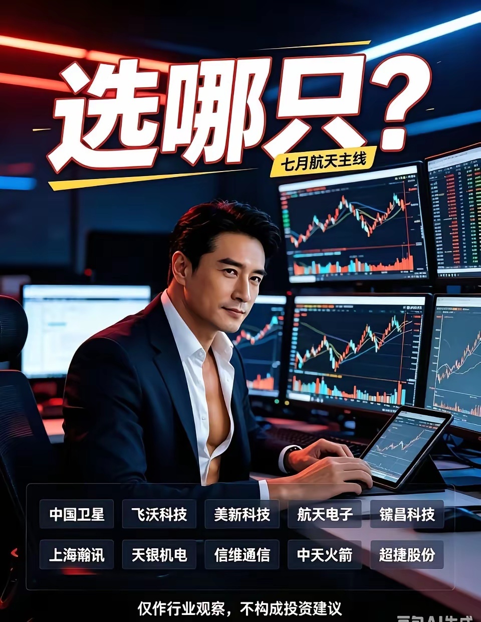 七月航天主线你选哪一只？1. 中国卫星2. 飞沃科技3. 美新科技4. 航天电子