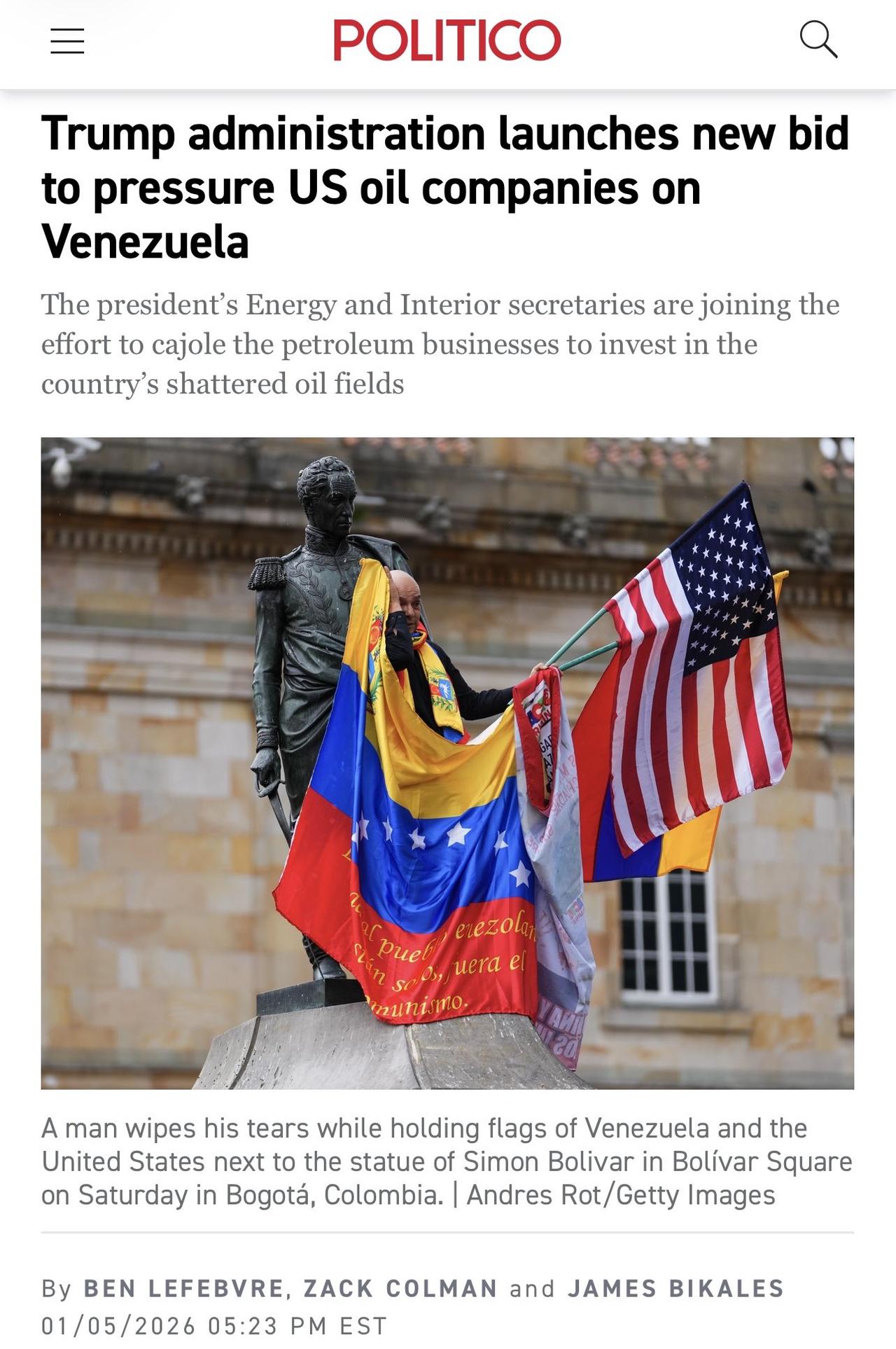 特朗普政府发起新举措，以施压美国石油公司参与委内瑞拉项目。

美国能源和内政部长