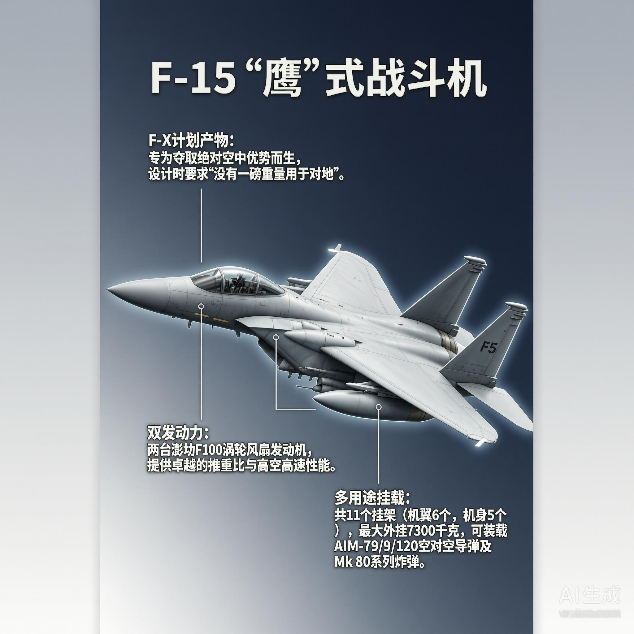 军事ai新视野 F-15“鹰”式战斗机F-15“鹰”式（Eagle）战斗机是美国