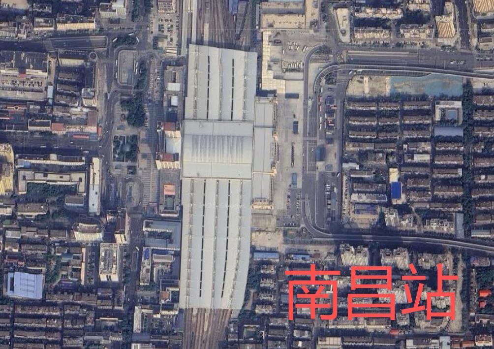 【南昌站卫星地图】南昌站位于南昌市西湖区，车站规模为7台16线，是南昌铁路枢纽的
