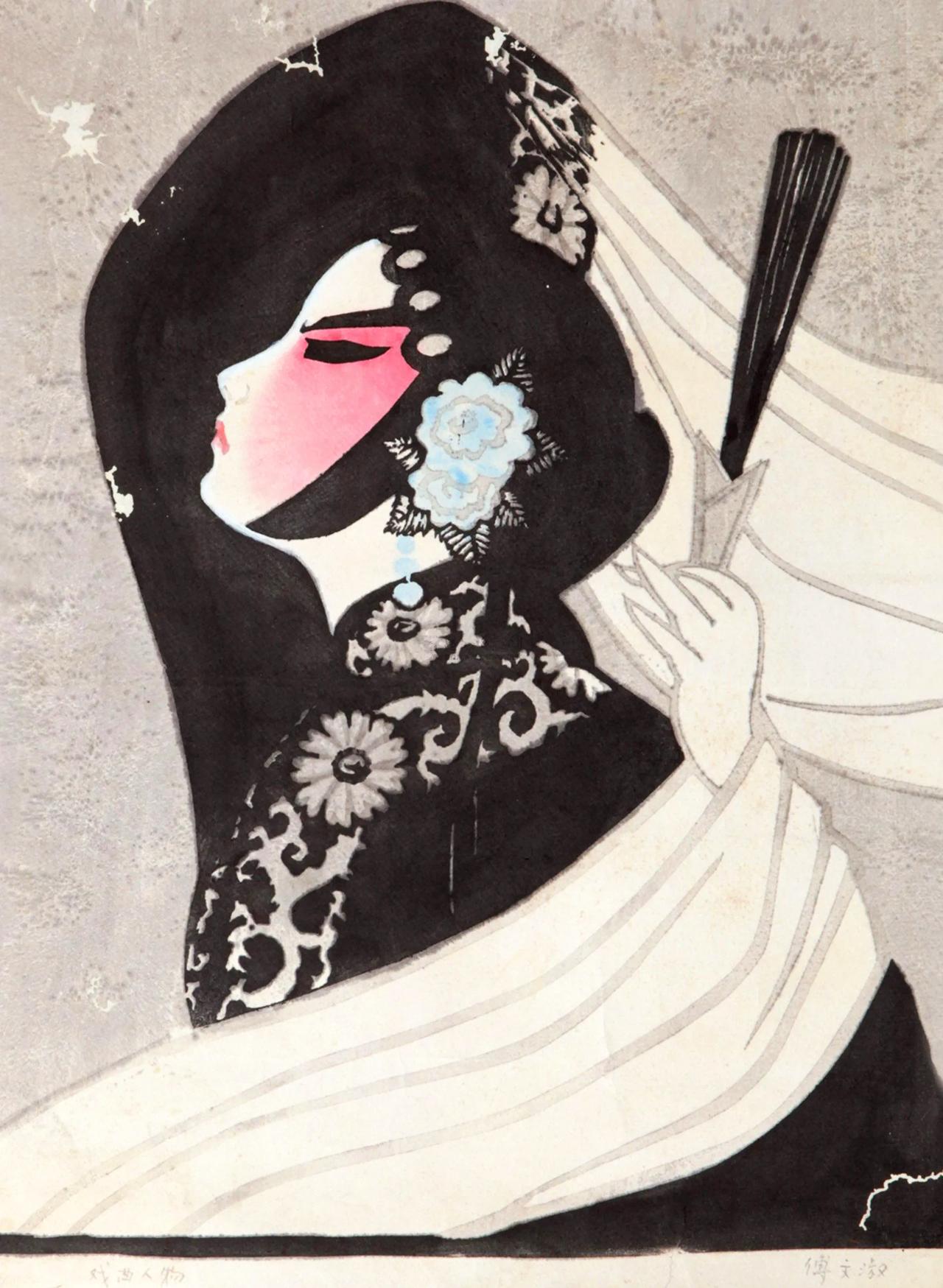 傅文淑的版画小品《戏曲人物》，那么，到底她是谁呢？

提示：可以从手持的物件入手