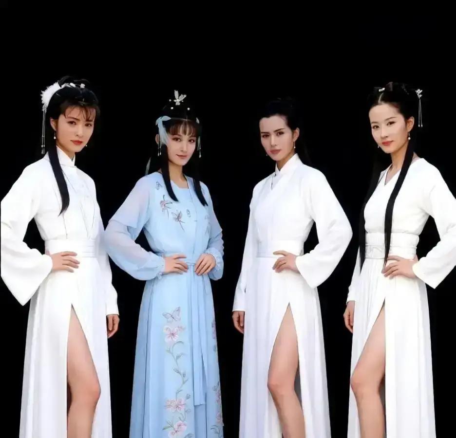 九个姑娘同演小龙女初见。

我刷到视频，从李若彤到最新版，九个版本一字排开，白衣