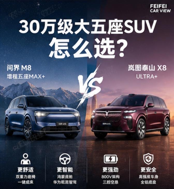 30万级SUV，问界M8和岚图泰山X8怎么选？我觉得这两台车不是谁完全碾压谁，而