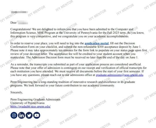又一枚超难的计算机专业硕士宾大offer