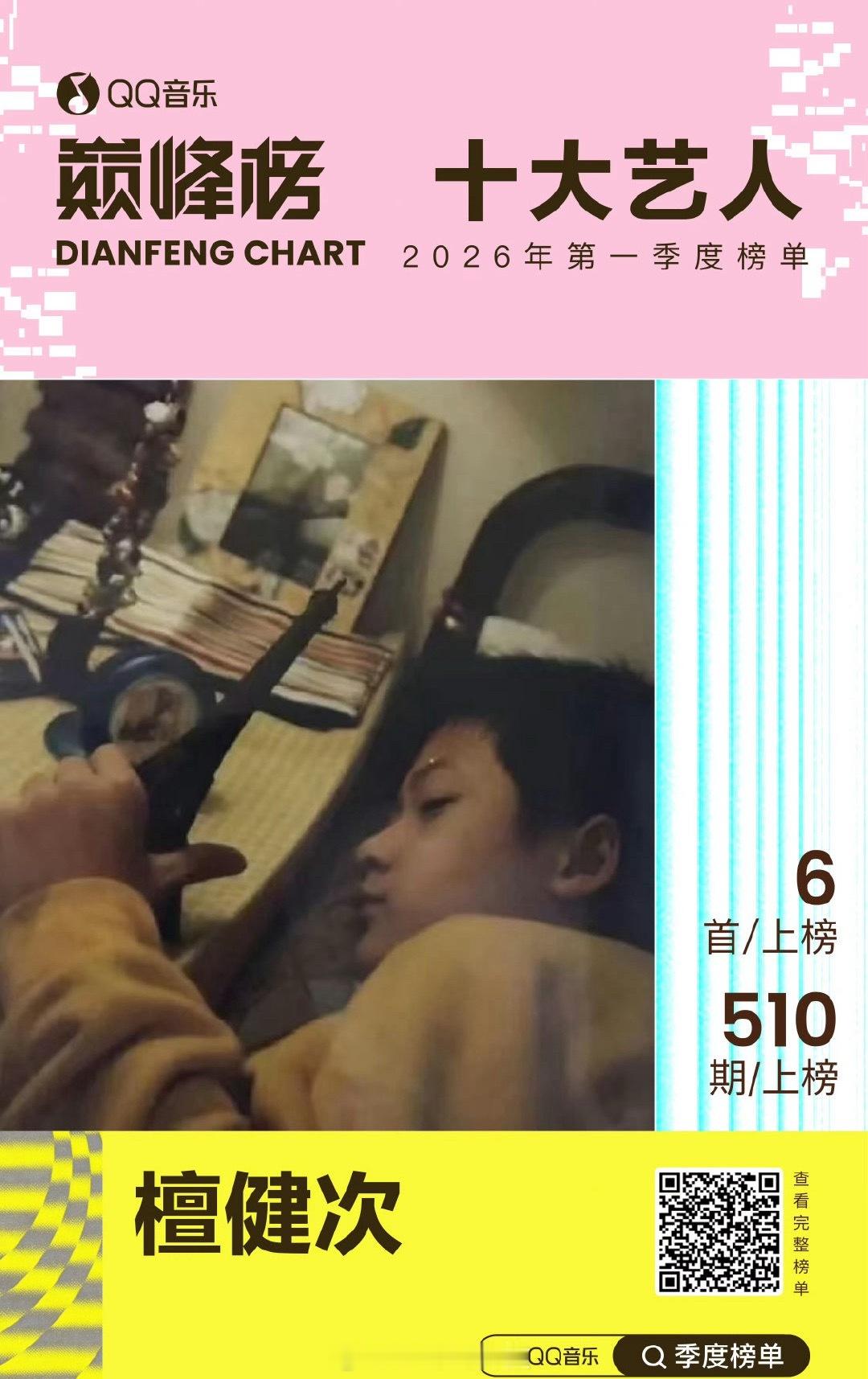 檀健次登QQ音乐巅峰榜十大艺人，就是这么全能