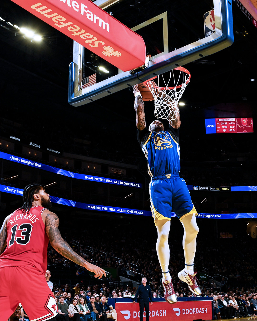 佩顿二世12分，11篮板，3抢断，2助攻。公牛vs勇士