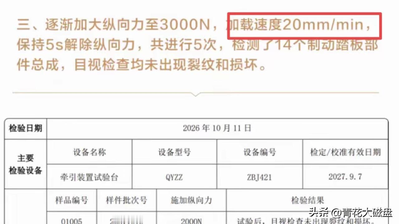 关于公布的尊界第三方测试报告，我指出一个小问题。
加载速度20mm/分钟，就是一