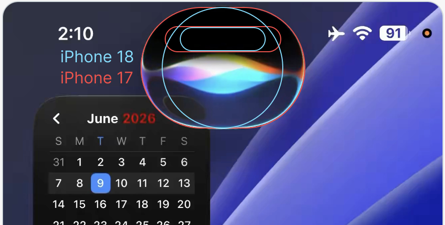 【iOS 27 中 Siri 使用椭圆形球体来隐藏灵动岛，但 iPhone 18