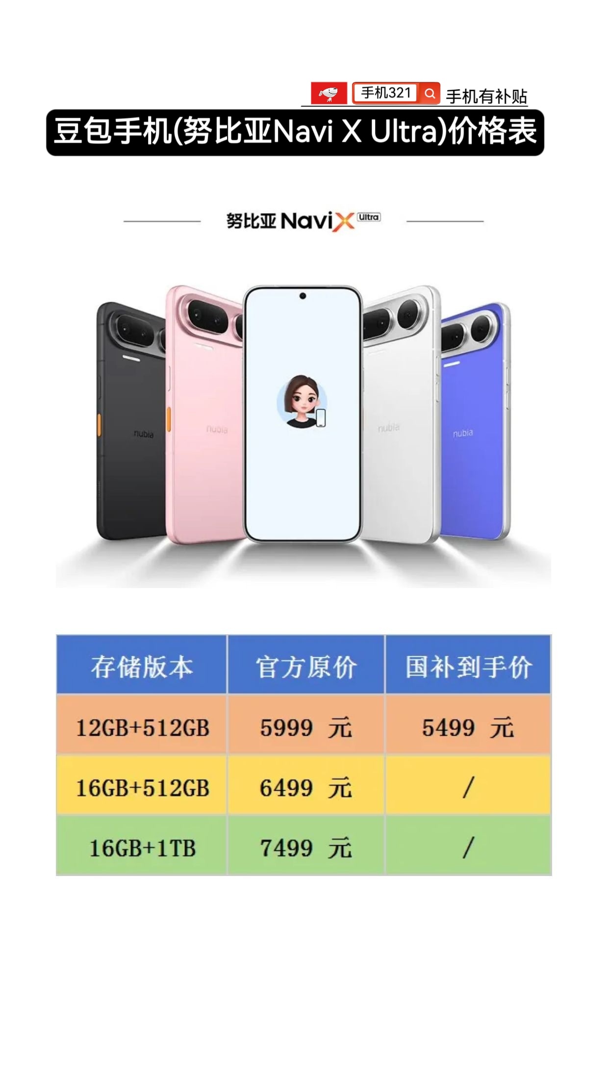 豆包手机(努比亚Navi X Ultra)价格表豆包手机 努比亚 努比亚navi