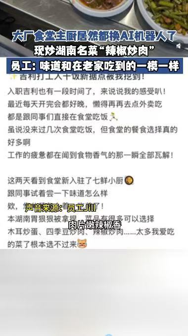 大厂员工回应炒菜机器人厨艺大厂食堂主厨居然都换AI机器人了主厨手艺被闲置，食堂依