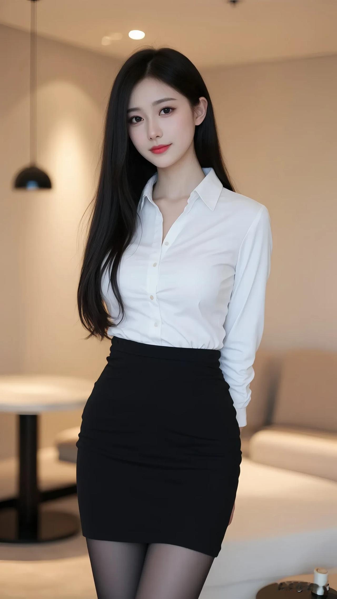 白衬衫黑短裙，气质女神范儿，轻松穿搭指南。性感甜美集一身 甜美气质美女、