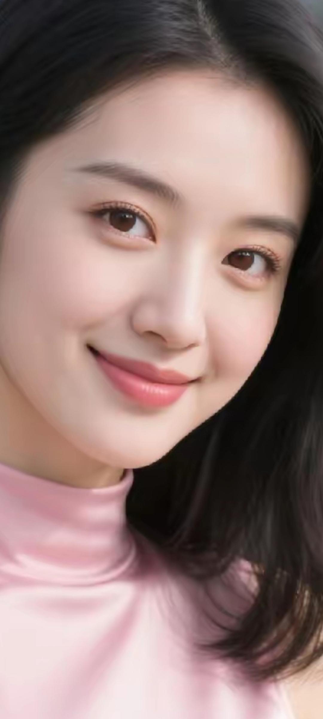 甜美笑容，温柔可人，粉色上衣，元气满满！😊💖✨