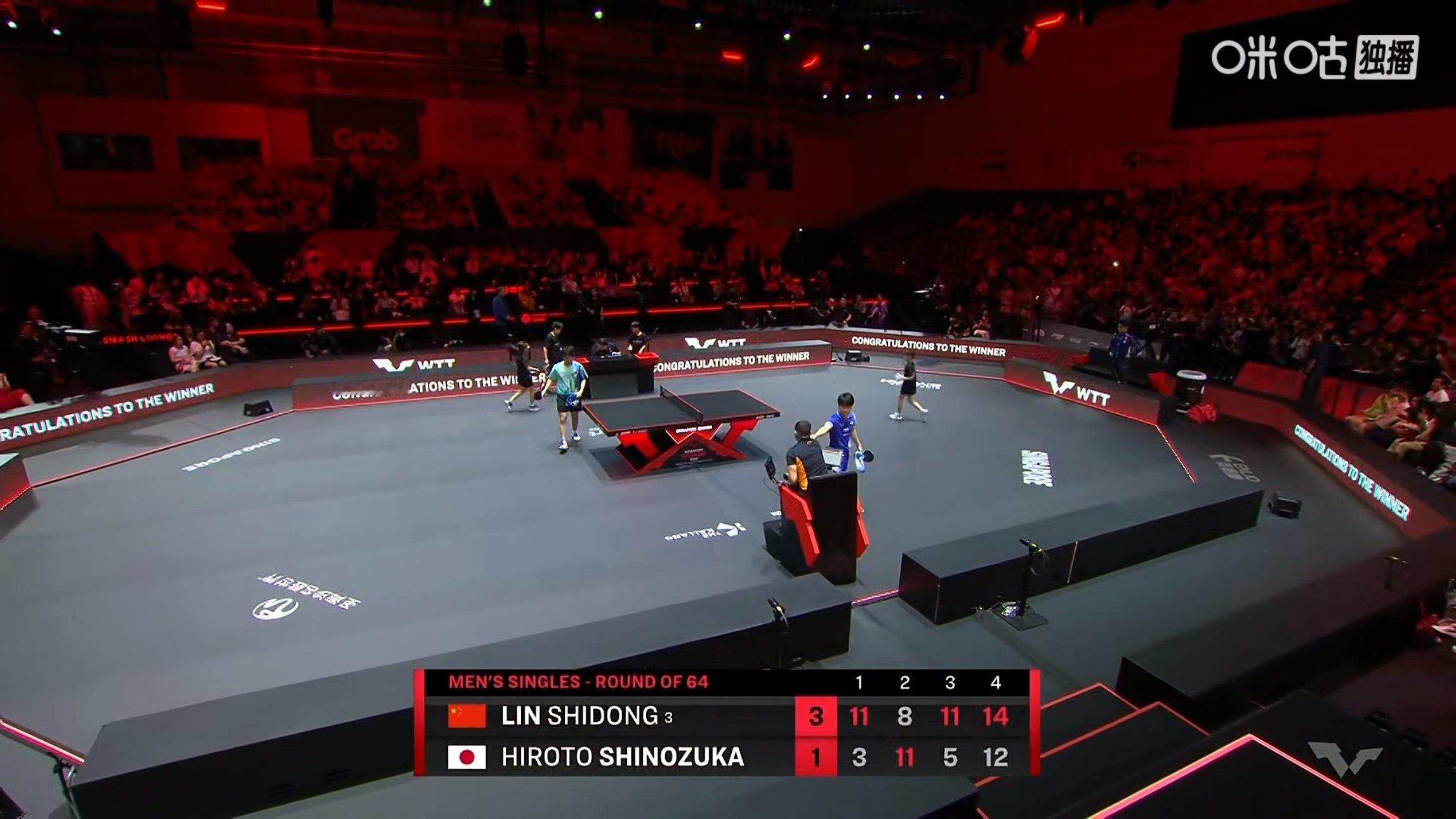 林诗栋3比1篠塚大登(11-3，8-11，11-5，14-12)晋级WTT新加坡