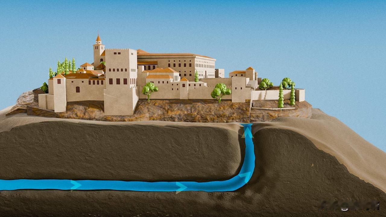 这是位于西班牙格拉纳达的阿尔罕布拉宫（Alhambra）及其独特的古代供水系统。