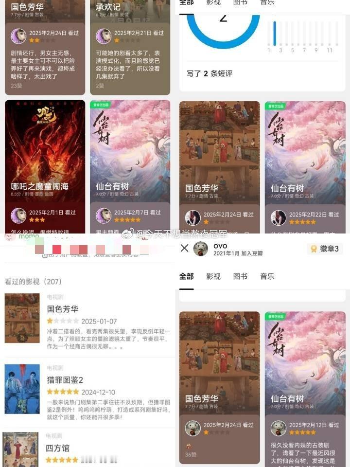 tg： 给杨紫《国色芳华》打低分的用户，给哪些剧打了高分。就是样本数有点儿少啊，