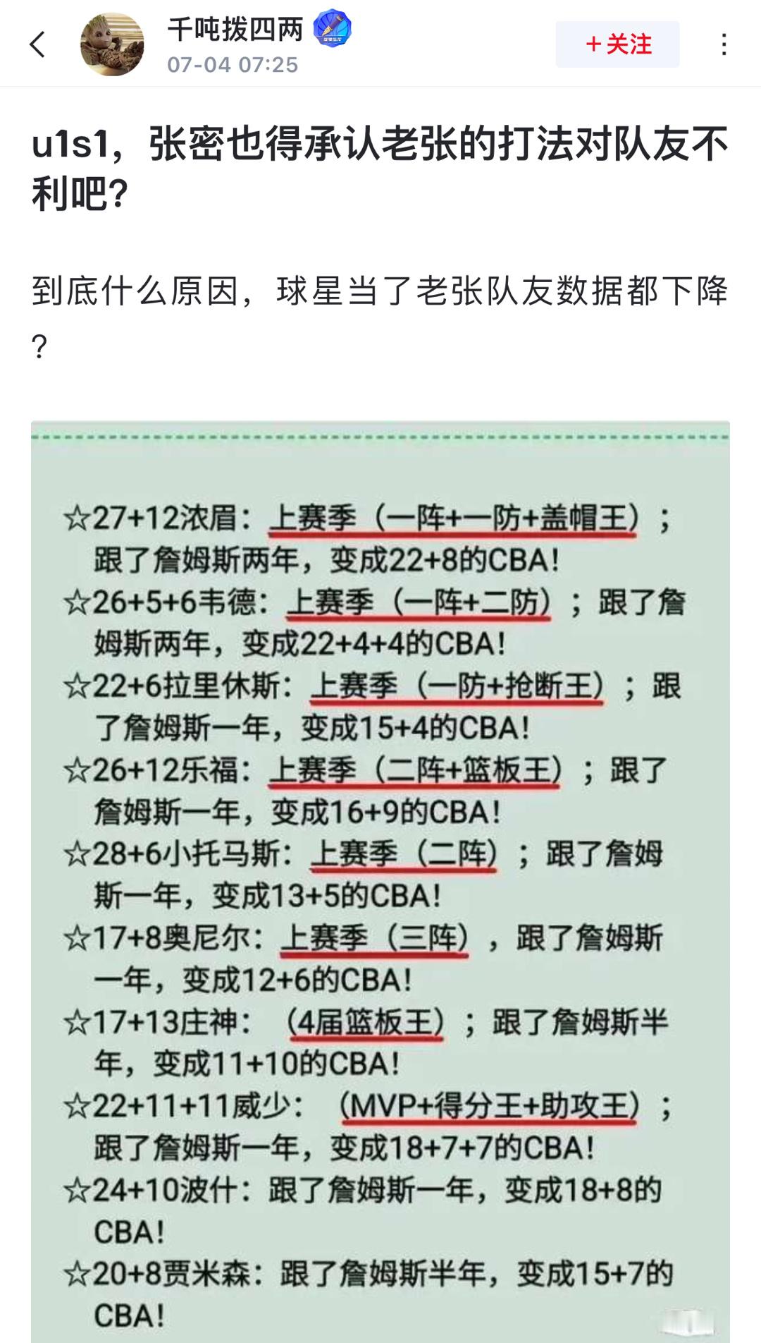 球迷发文: u1s1，詹密也得承认詹姆斯的打法对队友不利吧？ ​​​