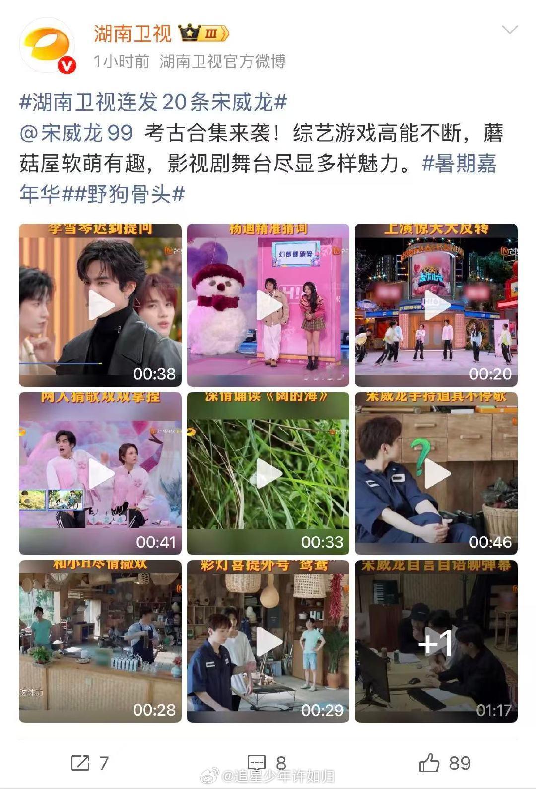 湖南卫视连发20条宋威龙暑期嘉年华暑期嘉年华考古企划，一次性解锁宋威龙综艺、影视