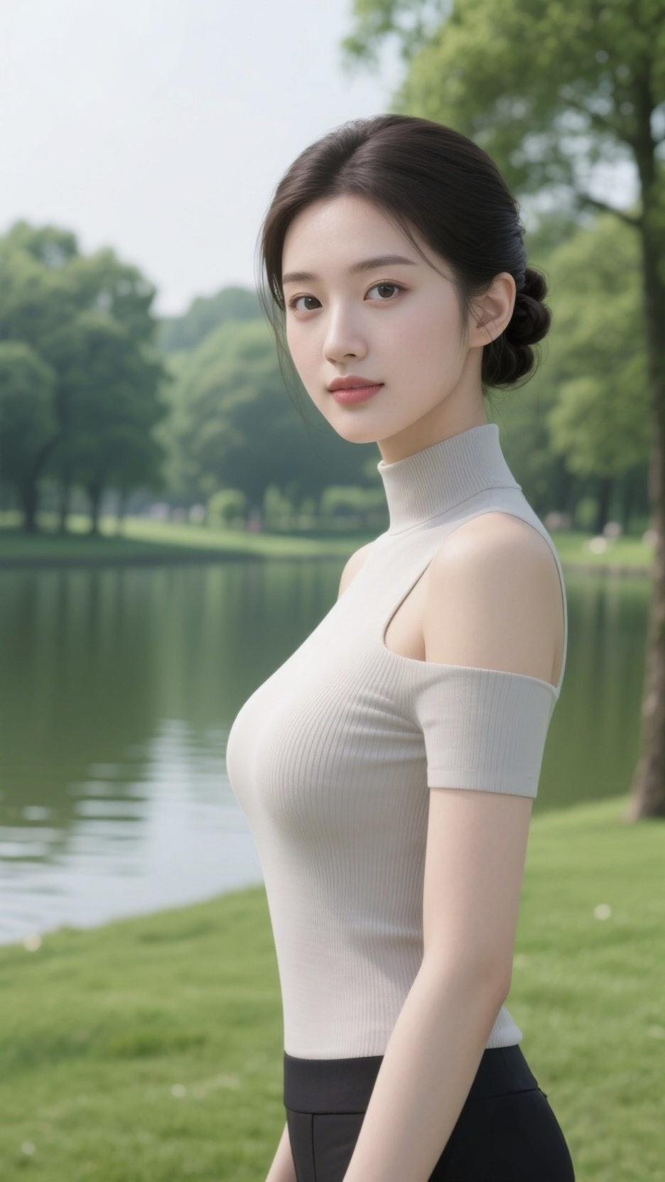 夏日清新穿搭，优雅气质，公园漫步，那迷人的笑容，似春风，扑面而来，扰动人心。